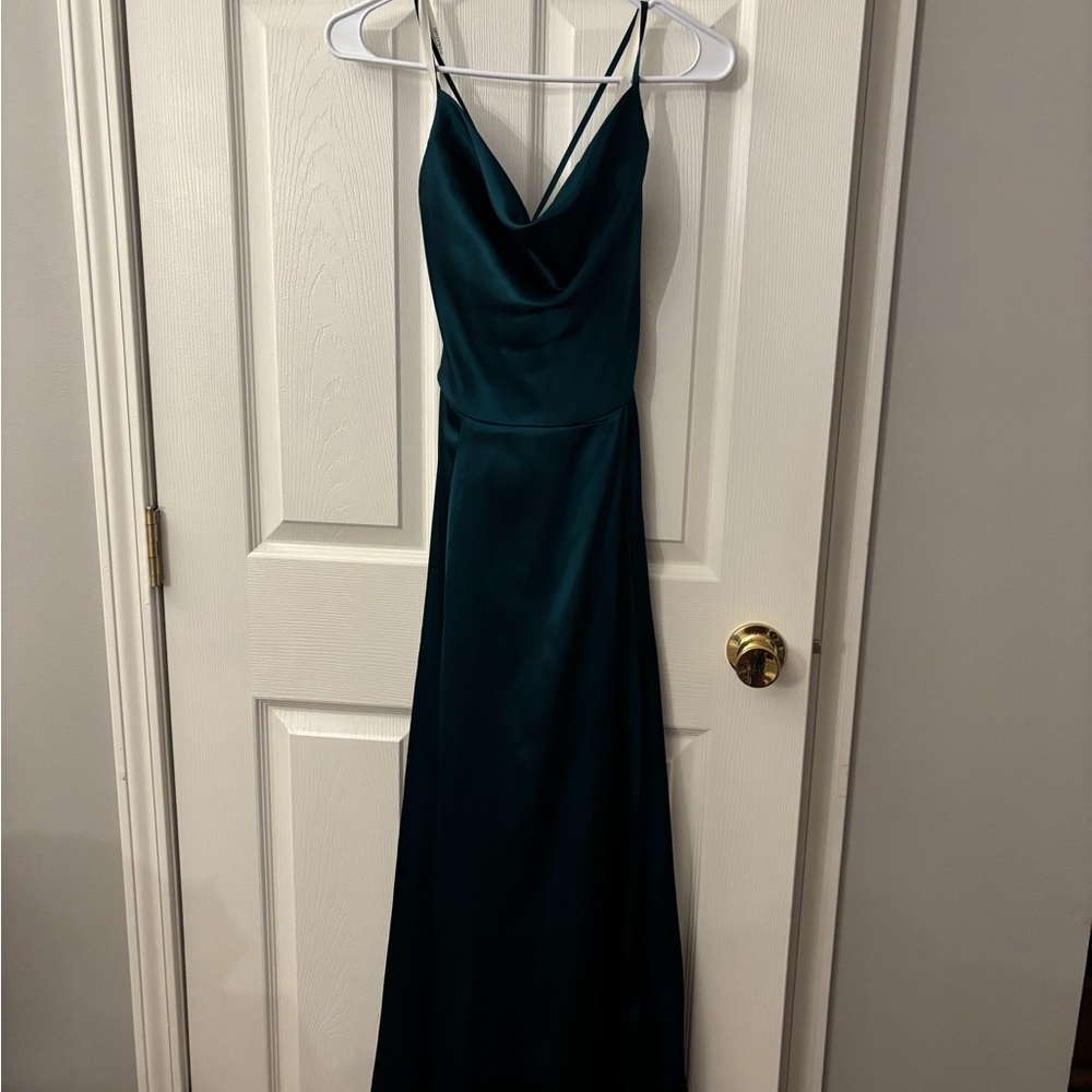 David’s Bridal GALINA SIGNATURE GEM 

Charmeuse Cowl Dress w Lace-Up Back GEM